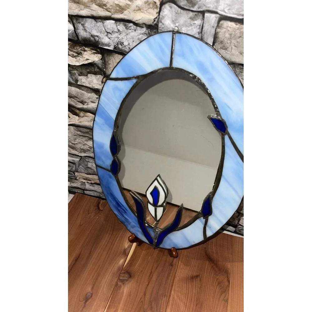 Vintage Stained Glass Oval Mirror